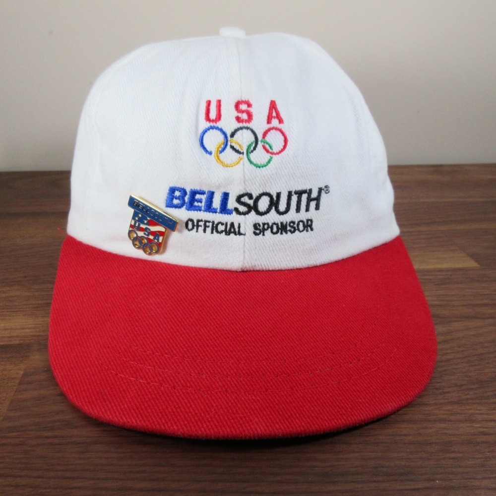 Vintage US Olympics Hat 1996 Atlanta Strap Back Made In USA Bell South With Pin‎